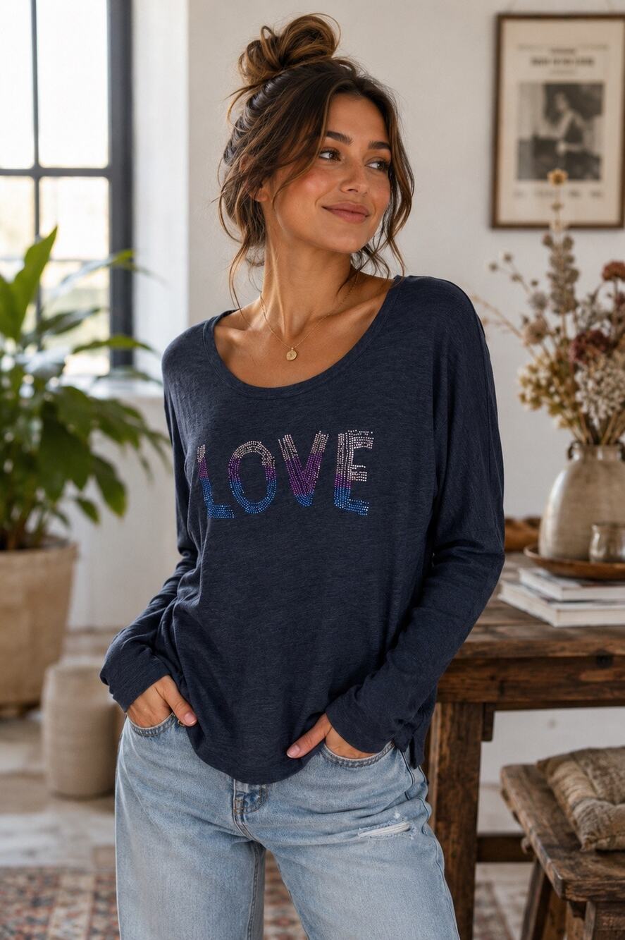 Zadig & Voltaire Willy Chine Love Strass Embellished Edgy Casual Shirt Sz Small